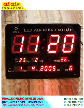 OSAKI 4632; Đồng hồ LED LỊCH VẠN NIÊN OSAKI 4632/ / Lịch DƯƠNG và ÂM LỊCH/ Giờ-Phút-Thứ -Ngày-Tháng-Năm và Nhiệt độ (46cm x32cm) /Bảo hành 06tháng